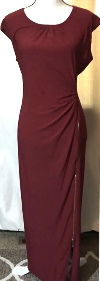 Maxi Vestido TIANA B Fruncido Cremallera Lateral Rojo Mangas Gorra Para Mujer Talla L Nuevo Sin Etiquetas Foto 3 de 4