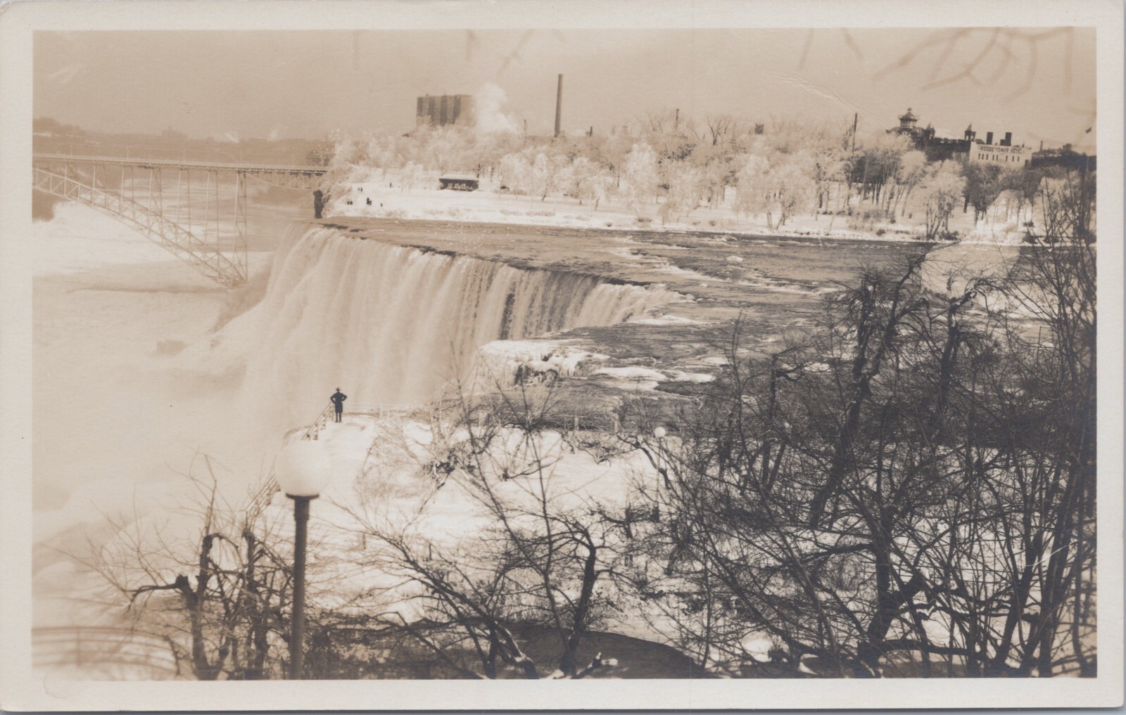 1931 Early Niagara Falls, New York Winter RPPC Real Photo Postcard #3882