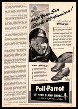 1942 Poll Parrot & Star Brand Shoes Kid Football Player Leather Helmet Print Ad