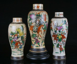3x Antique Chinese Famille Verte Crackle Glaze Porcelain Vase 19th C QING