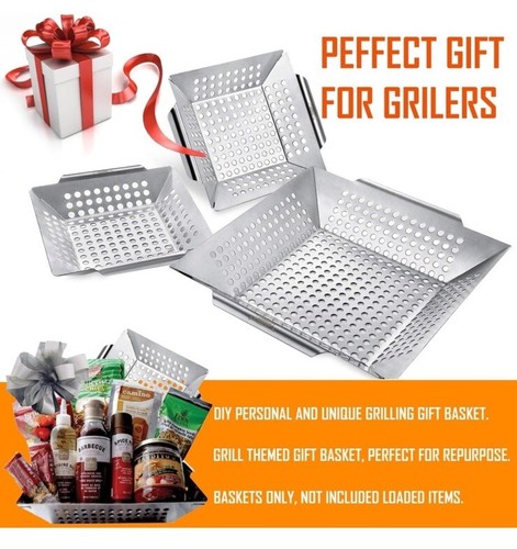 3er-Pack Grillkörbe für Outdoor Grill, strapazierfähig Edelstahl Gemüsegrill