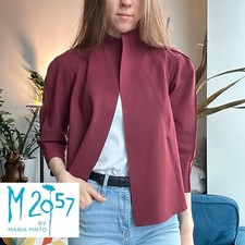 M2057 By Maria Pinto Burgundy Red Open Front Long Sleeve Blazer S
