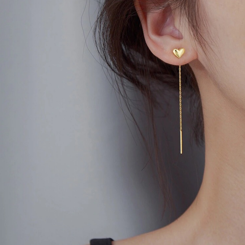 3" Threader Gold Hearts Earrings Stainless Steel Elegant Fashion Drop PE9 - Picture 2 of 5