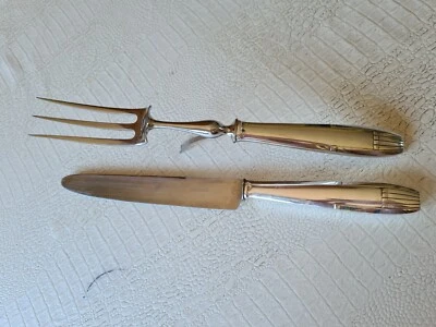 Service Couverts En Argent A Servir Viande Poisson Couteau Fourchette sur pied - Photo 1/4
