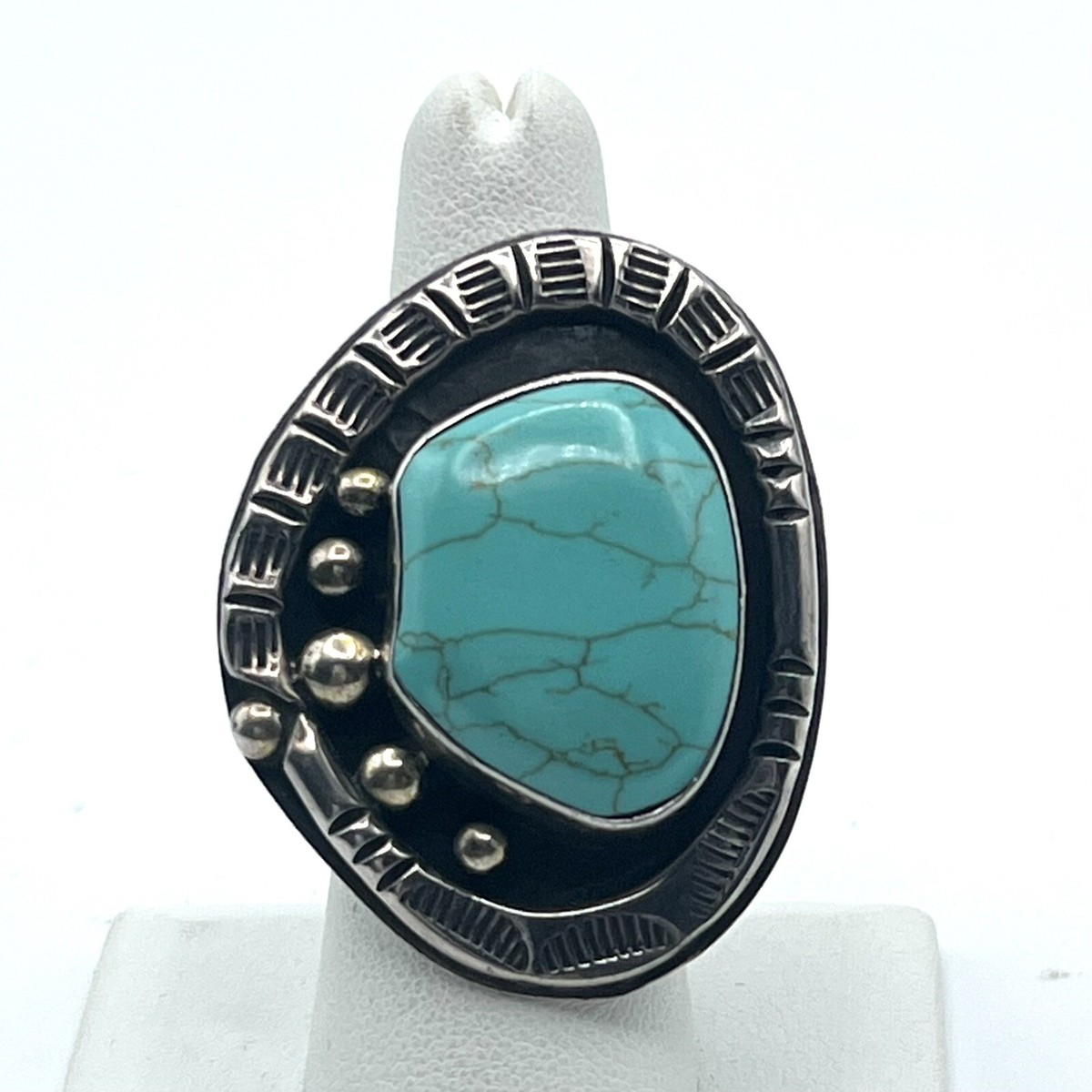 アクセサリー Vintage Mexican Jewelry Turquoise Ring Vintage 925 Silver Genuine Carved Turquoise Leaves Mexico
