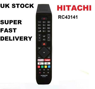 Original RC43141 Fernbedienung für Hitachi 4K Smart TV Netflix Youtube Fplay Tasten