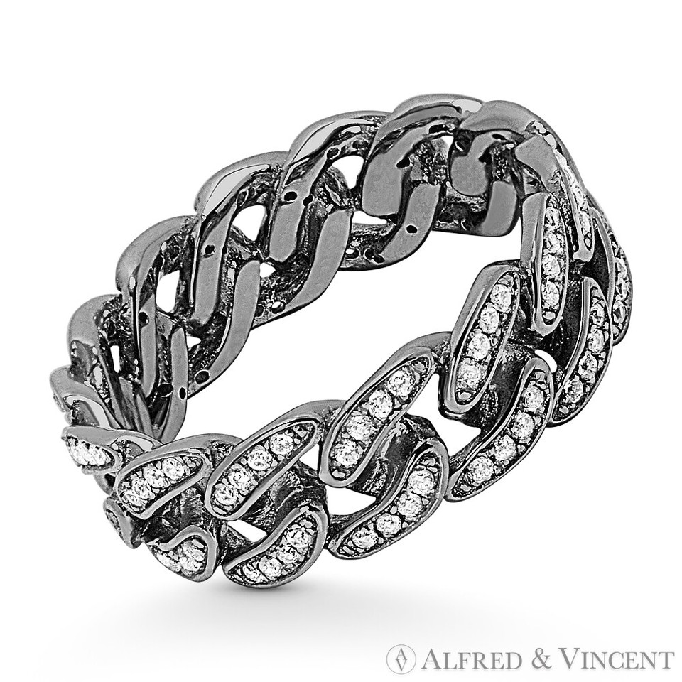 Cuban Link CZ Eternity Ring – .925 Sterling Silver With 14k Gold Or Rhodium Plating