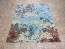 8 x 10 Hand Knotted Teal Modern Abstract Oriental Rug Wool G6919