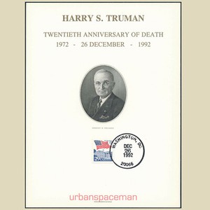 BEP Souvenir Card PV-32 Harry S. Truman Overprinted 20th Anniversary of Death