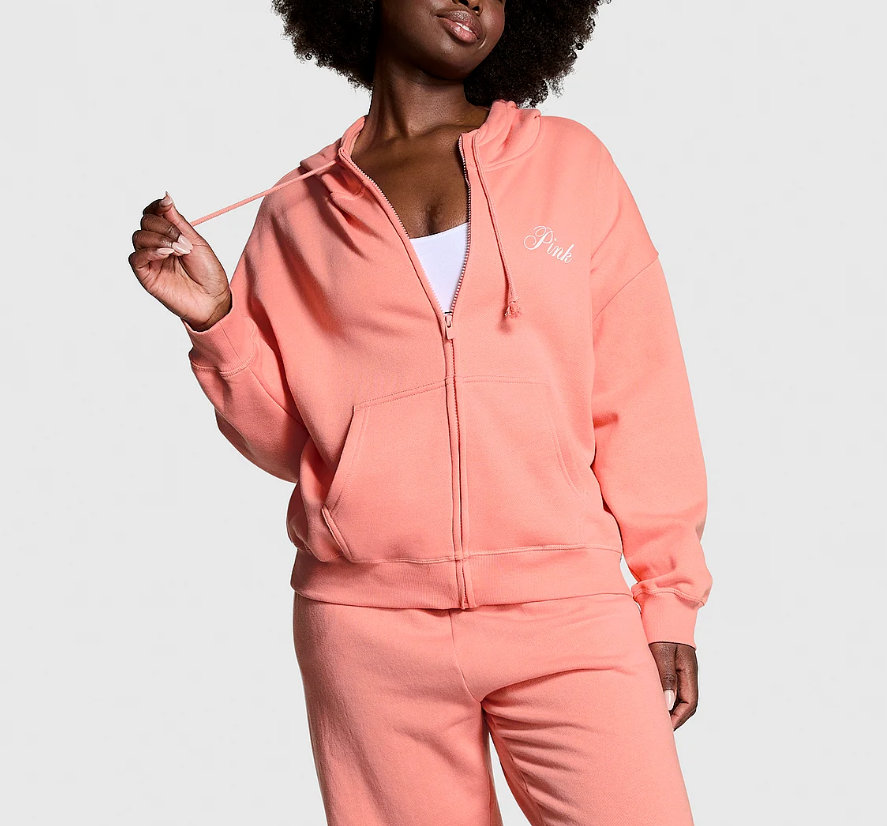 Victoria's Secret Pink Ivy Fleece Full Zip Hoodie Passion Pink