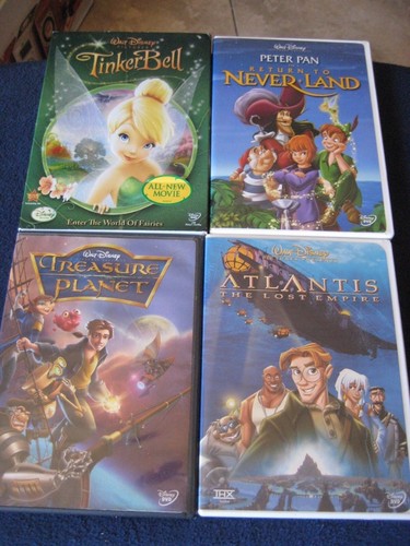 4 Dvd Walt Disney Tinker Bell Peter Pan Treasure Planet Atlantis Original Movies Ebay