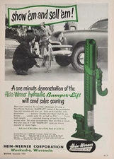 1952 Print Ad Hein-Werner Hydraulic Jacks Gas Station Attendant & Gas Pumps