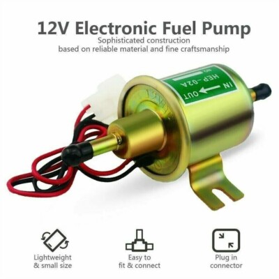 12V Inline Low Pressure Electric Fuel Pump HEP-02A Universal 4-7 PSI Gas Diesel