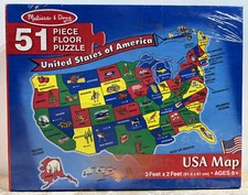 Melissa  Doug USA Map Floor Puzzle 51 pcs, 2 x 3 feet New Sealed