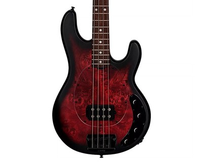 Sterling by Music Man StingRay RAY34 Poplar Burl - Dark Scarlet Burst - Open Box