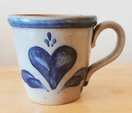 Vintage ROWE POTTERY Cambridge MUG Blue COBALT Salt Glaze 1990 Stoneware EXC