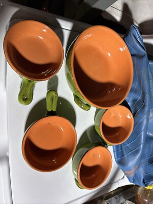 De Silva Italy   Green Terracota Bowls 5 Set Made In Italy  Green And Orange