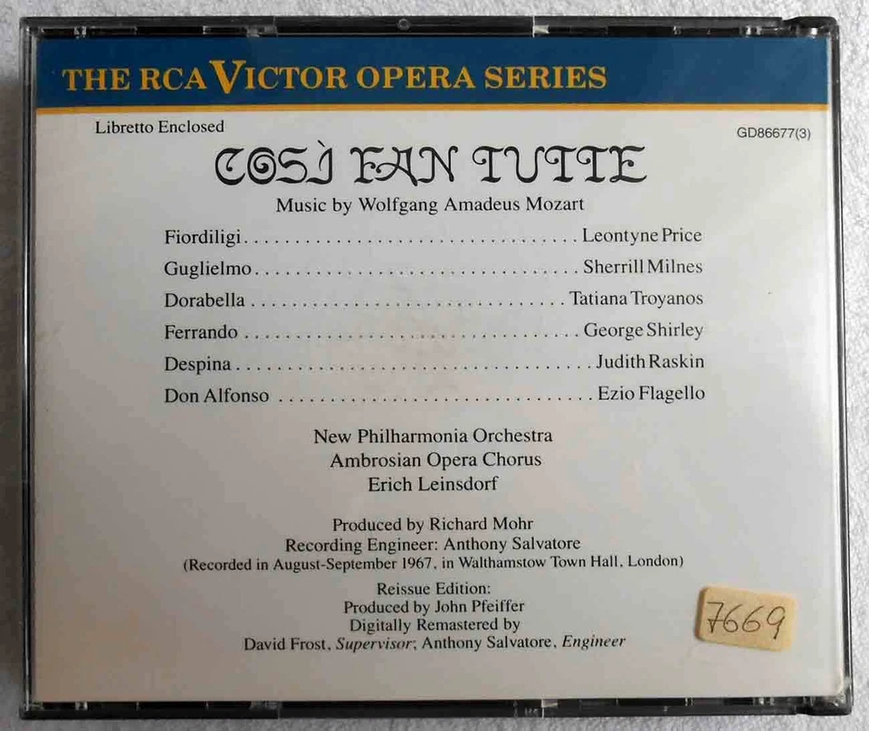 3CD Box Mozart: Cosi Fan Tutte Leontyne Price Erich Leinsdorf (RCA)  - Bild 2 von 2