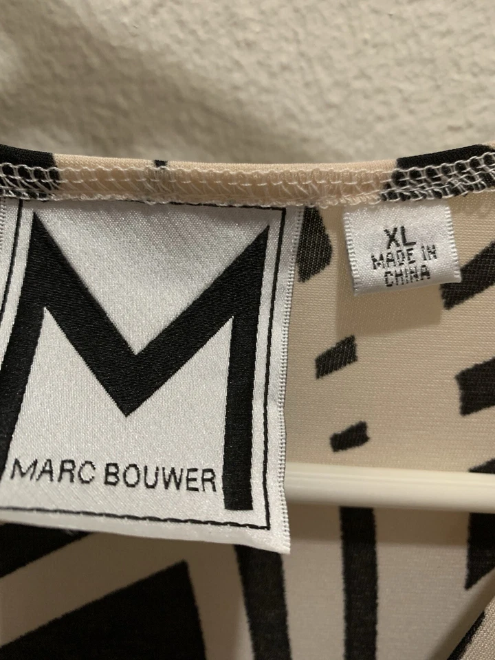 Marc Bouwer Blouse Black & White Design W/Tie That Goes  Around Blouse XL - Image 4 of 4