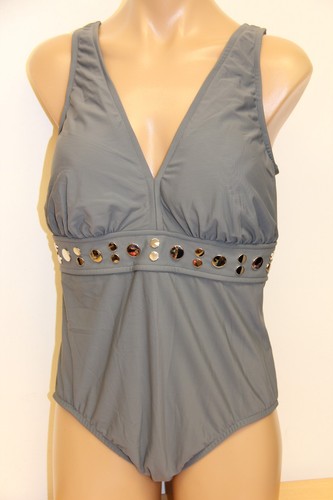 NWT I.N.C. INC Swimsuit Bikini 1 one piece Size 14 Gray - Picture 4 of 5
