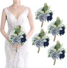 Artificial Bridesmaid Bouquets - Set of 4 Silk Rose Flowers Bouquet Wedding R...