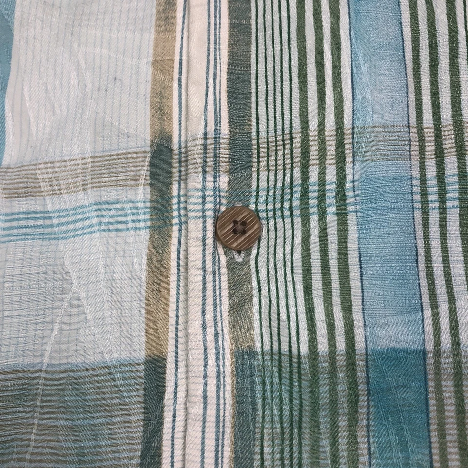 Camisa Tommy Bahama Para Hombre XL Azul Verde A Cuadros 100% Seda Abotonada Manga Corta Foto 2 de 4