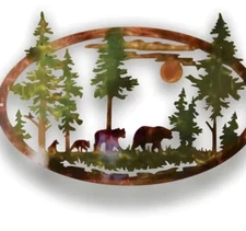 Metal Wall Art Bear in the Forest Wall Decor Hanging for Cabin Decor Living Room
