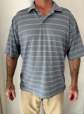 Men  s L Kirkland Signature Performance Polo Golf Short Sleeve Grey blue stripe