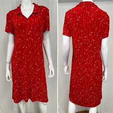 Vintage California Concepts Red White Floral Stretchy Collared Midi Shirt Dress