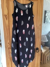 Emery Rose Black Multicoloured Feather Long Shirt Summer Dress Size Large 14