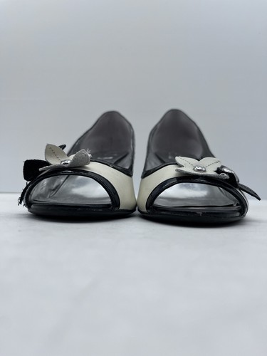 Etienne Aigner Cream Black White Peep Toe Wedge Women’s Shoes Size US 11 Flower - Picture 4 of 21
