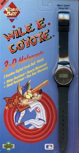 BLACK 1990 COMIC BALL 3-D HOLOGRAPHIC WATCH WILE E. COYOTE CHICAGO CUBS - Picture 1 of 1