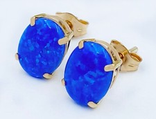 GENUINE 2.08 Cts BLUE OPAL STUD EARRINGS 14k YELLOW GOLD - Free Appraisal - NWT