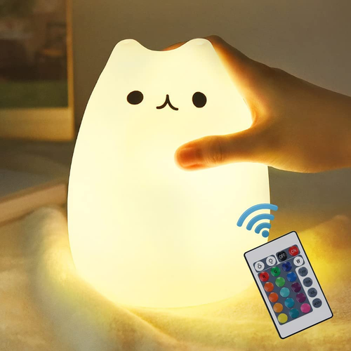 Silicone Cat Night Light with Remote Control - 4-Piece Set for Kids