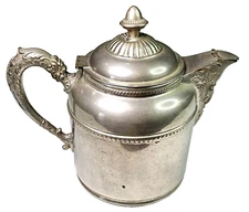Antique Tin Plated Copper Teapot 8” High Victorian Rochester Stamping Works