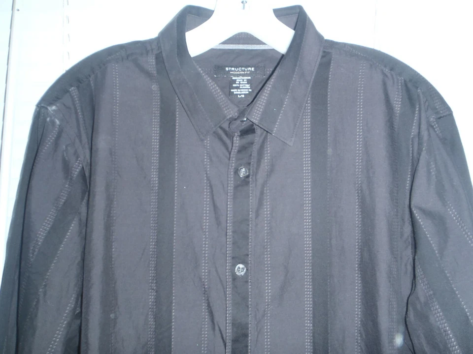 Structure Fitted Mens Dress Shirt Size XL 17-17.5 Bl/GYLong Sleeve Men Casual - Image 4 of 4