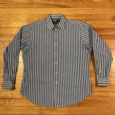 Polo Ralph Lauren Shirt Mens Large 16.5 Curham Classic Fit Blue Striped Long Sle