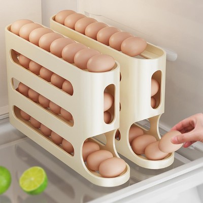4 Layers Automatic Rolling Egg Holder Rack Fridge Egg Storage Conta Box P6L1