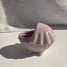 Mid-Century Pink Glossy Ceramic Floral Planter Baby Bassinet