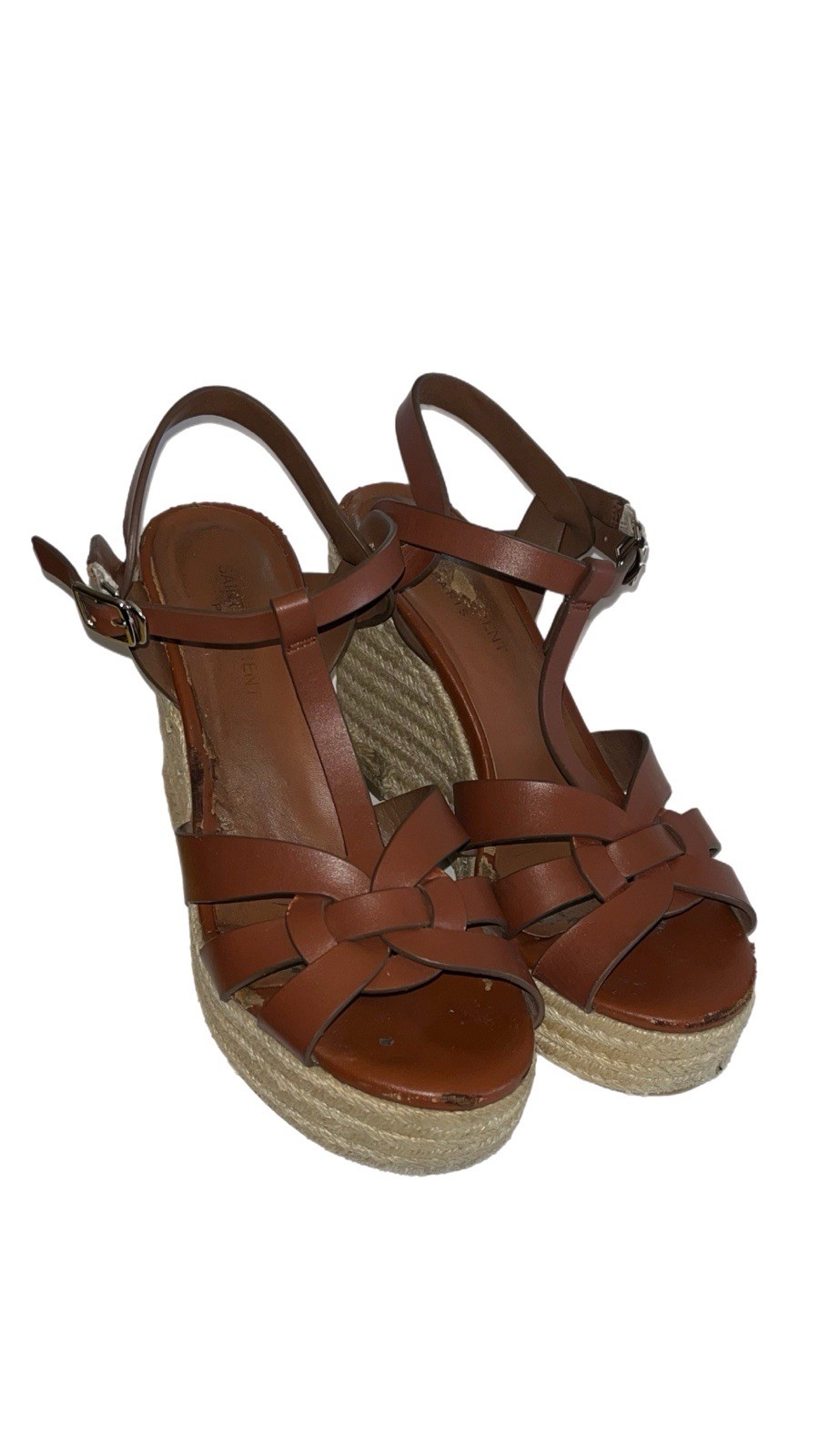 Sandali Yves Saint Laurent Tribute Espadrillas 85 marroni cinturino plateau zeppa 8 5N