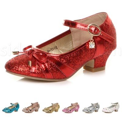 Mädchen Kinder Kinder Prinzessin Glitzer Mary Jane Heels Glitzer Pumps Schuhe Gr.