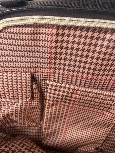 Ralph Lauren Chaps Rolling Laptop Briefcase Brown Leather Plaid Carry Overnight - Afbeelding 18 van 20