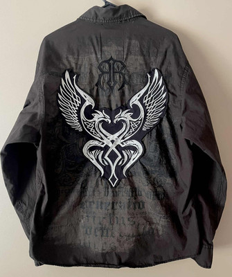 Roar Enough Excuses Long Sleeve Button Black Embroidered Cross Wings 3XL XXXL