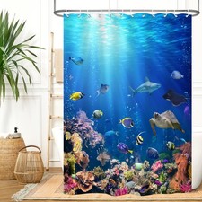 Ocean Underwater World Shower Curtain Colorful Tropical Fishes Turtle Coral i...