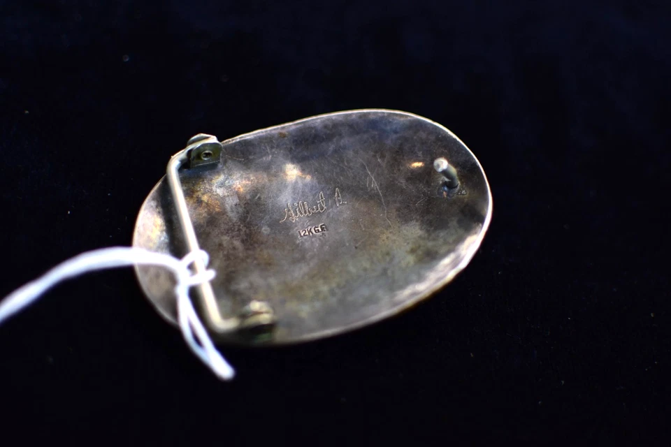 Fivela de cinto rara Gilbert A Navajo turquesa preenchimento de ouro 12k - Imagem 3 de 3