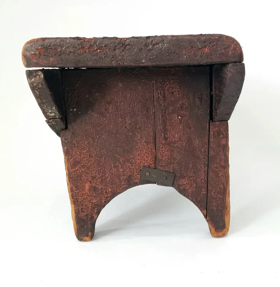 Primitive Authentic Wooden Foot Stool Mortise & Tenon Joints with Early Repair - Image 4 of 4