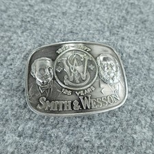 Smith Wesson Belt Buckle Silver Tone 125th Anniversary 1852-1977 Vintage USA