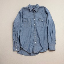 Vintage Wrangler Denim Pearl Snap Button Shirt Men's XL Blue Western Chambray