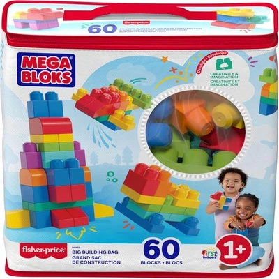 MEGA BRANDS Mega Bloks DCH55 Bausteine für Kinder ab 1 Jahr 60 Bauklötze im Beutel Spielzeug
