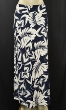 Talbots Maxi Skirt Navy White Floral Tropical Print Stretch Midi Long Size M